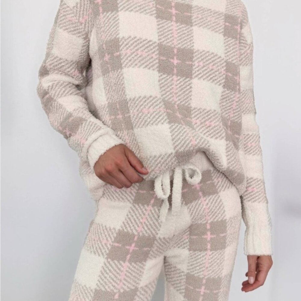 NWT Splendid Fuzzy Sweater 2 Piece Set Checkered Pajama Size XL